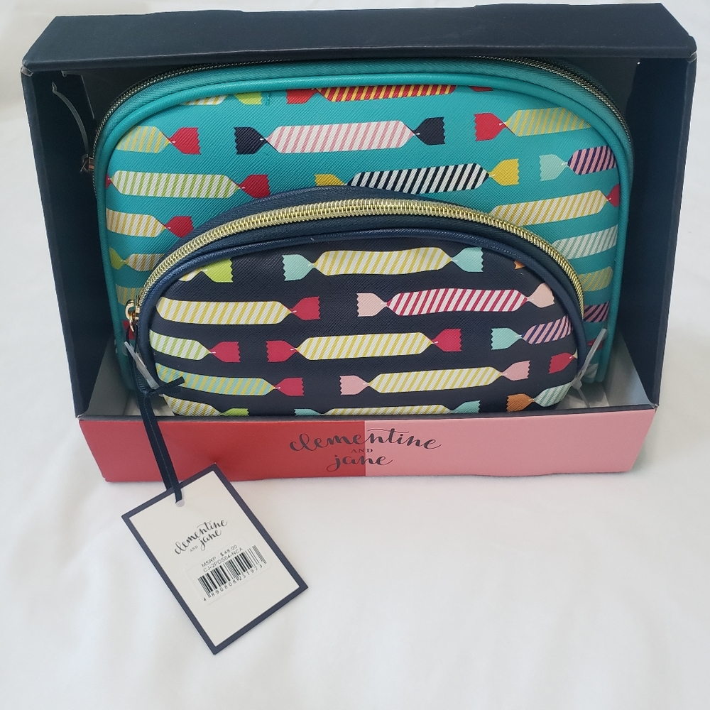 NWT Clementine and Jane Candy Travel Cosmetic Bag Set of 2